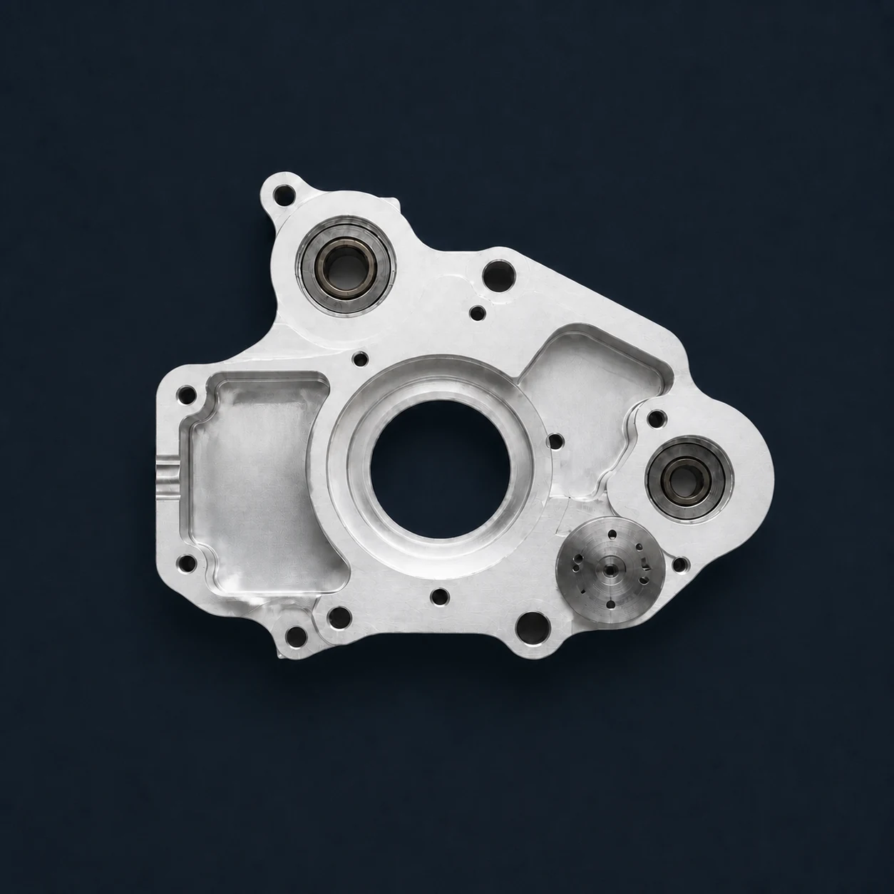 The unannotated source frame of one machined housing used in the illustrative inspection.