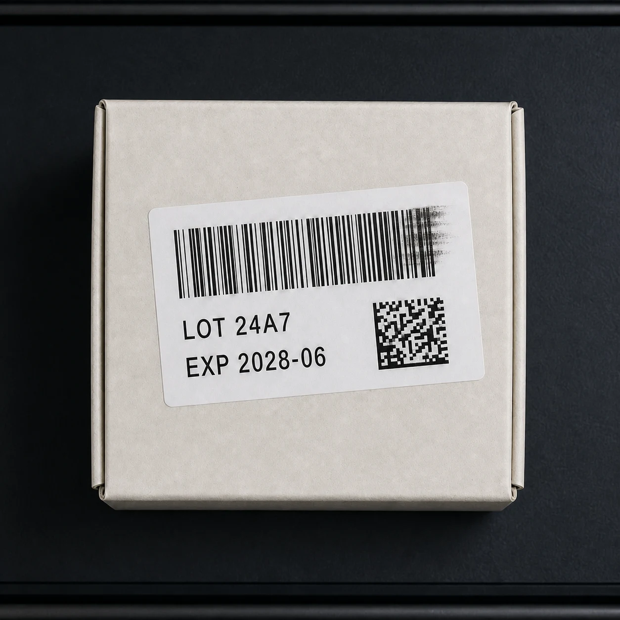 The unannotated source frame of one carton with a printed product label.